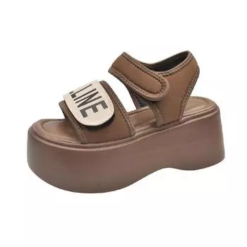 2025 summer new muffin bottom open-toed Velcro casual women s sandals mid-heel versatile comfortable women s shoes 35