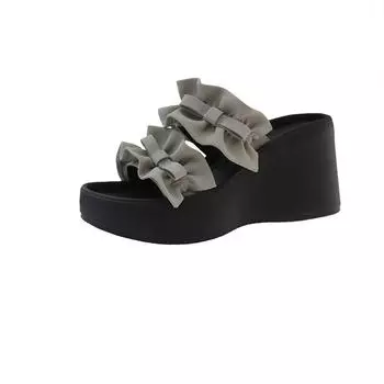 2025 summer new non-slip outer wear one-word slippers with golden versatile flowers and fashionable flat bottom 35