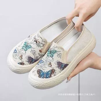 2025 summer new old Beijing cloth shoes women s flat canvas casual fashion student high heel soft sole ethnic style shoes 36