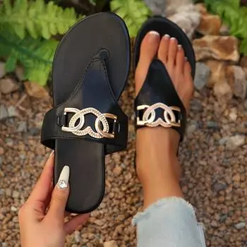 2025 summer new pinch foot flip-flops shoes women s foreign trade large size flat bottom casual metal buckle decorative women s slippers 36 красный