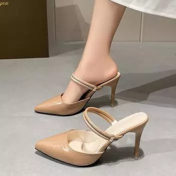 2025 summer new pointed high-heeled cool slippers women s thin heels sexy fashion bag head versatile two wear high-heeled sandals 35