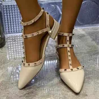2025 summer new pointy riveted high heels women luxury sandals female designer root narrow strap buckle sexy sandals 35 чёрный