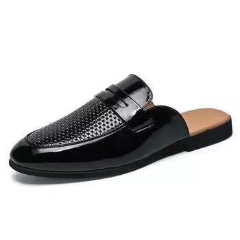 2025 summer new punching half-drag sandals for men wearing lazy people with one pedal, breathable casual leather surface, one-word drags for men 38 белый