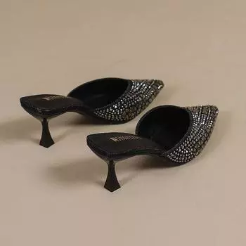 2025 summer new rhinestone bag head slippers wear thin heels pointed high heels one pedal rhinestone women s shoes 34