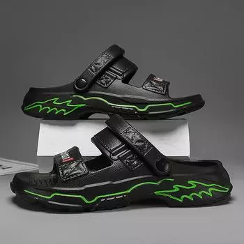 2025 summer new sandals fashionable and versatile personality platform two wear one-word slippers outside wear non-slip beach shoes 38 чёрный