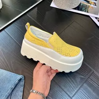 2025 summer new shoes hollow casual shoes soft sole white shoes low top shoes fashion heightening women s shoes single shoes 35