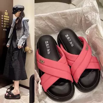 2025 summer new slippers women s fashion muffin bottom outer wear casual versatile beach women s drag 35 чёрный