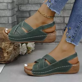 2025 summer new slope heel Velcro fish mouth Roman sandals women s large size platform sandals women 36 белый