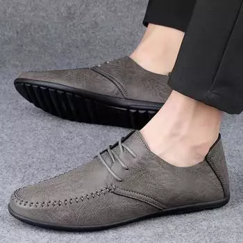 2025 summer new spot solid color microfiber men s leather shoes British style trend casual shoes round head low Shoes 38