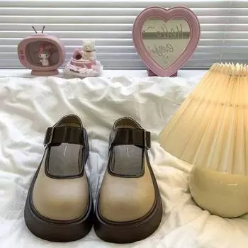 2025 summer new temperament round head women s shoes platform comfortable versatile retro shoes bag head slippers 35 коричневый