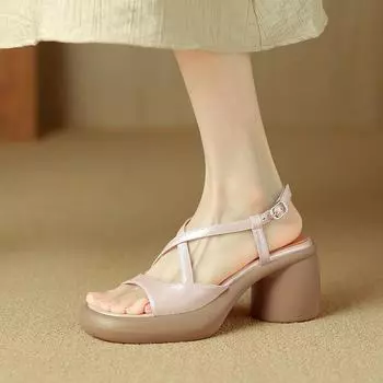 2025 summer new thick-soled thick-heeled sandals women s high-heeled shoes simple open-toed one-word button Roman shoes versatile fish mouth 35 мятный зеленый