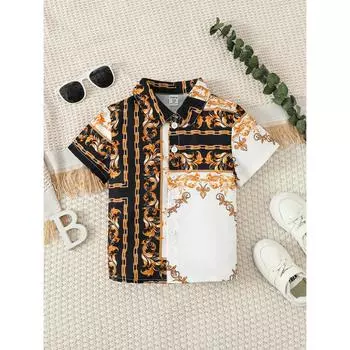 2025 Лето Новый Топ Модный Персонализированный Напечатанный Узор Воротник-стойка Рубашка С Коротким Рукавом S