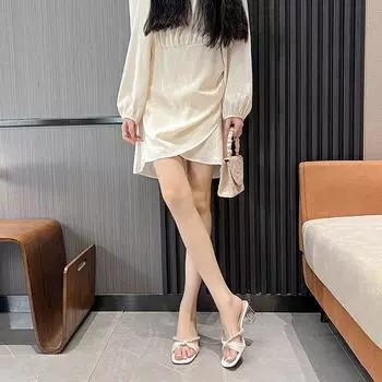 2025 summer new transparent crystal and fashionable pearl chain with ribbon fairy style open toe with skirt, high-end wear 34 белый