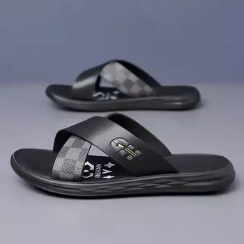 2025 summer new trendy brand slippers casual breathable men s sandals thick bottom not tired feet wear advanced sense 38 черный серый