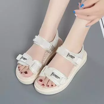 2025 summer new Velcro Roman beach sandals women s massage sole mother s non-slip soft-soled beach sandals 35 чёрный