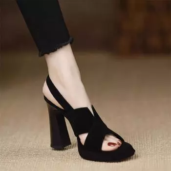 2025 summer new versatile one-button sandals women s thick heel open-toed sexy black waterproof table 9cm high heels 34