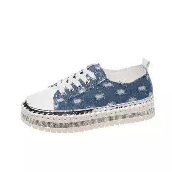 2025 summer new women s platform rhinestone casual style front lace-up explosive canvas shoes 35