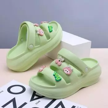 2025 Summer Open Toe EVA Women’s Slippers Round Toe Appliques Platform Comfortable Slippers for Outdoor Daily Casual Sandals 35 покинуть белый