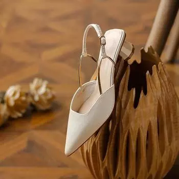 2025 Summer Pointed Silk Women s High Heels Elegant Buckle Thick Heel Sandals Women s Shallow Mouth Party Zapatos De Mujer 34