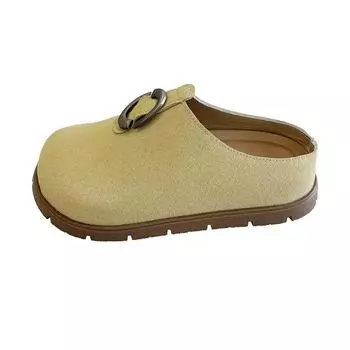 2025 summer popular lazy matte leather versatile niche platform slippers women wear muffin single shoes 35