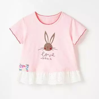 2025 летняя футболка из чистого хлопка с милым рисунком, детская одежда, футболка с коротким рукавом для девочек, кружевные розовые топы, футболки 3Y