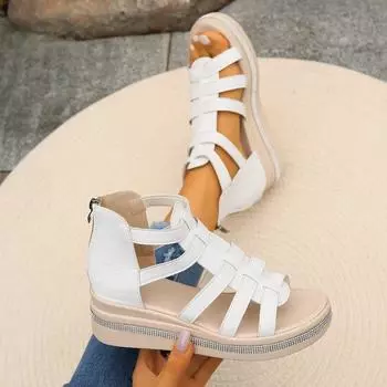 2025 summer sandals women s slope heel rhinestone platform Roman sandals hollow women s shoes Xiyin Temu one piece 2025 36