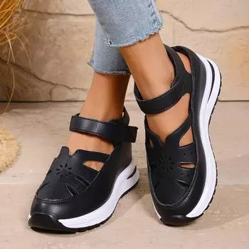 2025 summer slope heel sandals bag head hollow breathable women s foreign trade large size muffin thick sole Velcro women s shoes size 43 36 белый