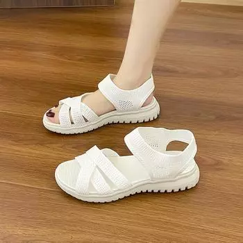 2025 summer solid color round head cross word fly weaving European and American style fashion women s large size platform sandals 36 хаки