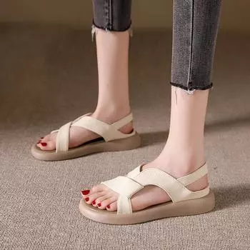 2025 summer solid color round head wide strip with casual style thick sole women s foot cover large size sandals 35 чёрный