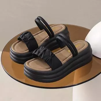 2025 summer thick-soled cool slippers for women to wear national style high-end one-word drag l women s shoes platform trend 35 хаки