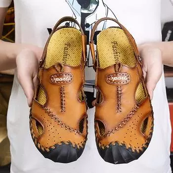 2025 summer two-wear fashion casual bag head breathable leather sandals 38 чёрный