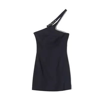 2025 Summer Women clothes Fashion Western Style Solid Sexy Tube Top Hanging Neck Shoulder Strap Slim fit Versatile Slimming Dress Black M