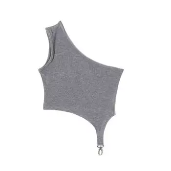 2025 Summer Women s Clothing Fashion Style Pure Color Elegance Diagonal Collar Pullover Sleeveless Silm Stretch Plaid Short Vest Grey S