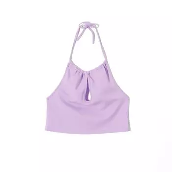 2025 Summer Women s Clothing K-style Fresh Pure Color Sexy Halter Lace-up Backless Slim Fit Stretch Plaid Vest Purple M