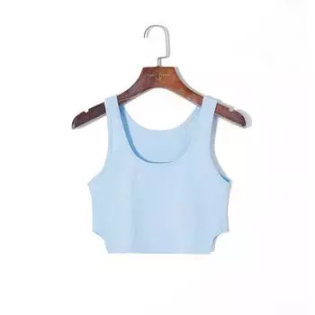 2025 Summer Women s Clothing K-style Minimalist Pure Color round Neck Pullover Sleeveless Silm Stretch Plaid All-Matching Short Vest Blue S