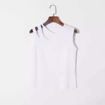 2025 Summer Women s Clothing K-style Minimalist Pure Color Personality Hollow out round Neck Pullover Sleeveless Silm Stretch Plaid Vest White S