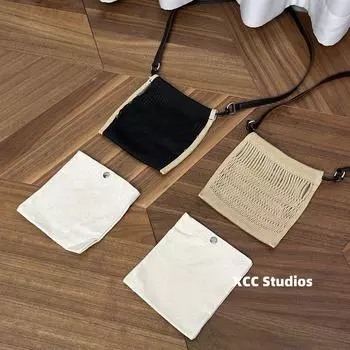 2025 Супер Жаркое Лето Новая Женская Модная Сумка с Вырезами Пляжная Французская Плетеная Сумка Сетка Сумка Рыболовная Сеть Сумка Apricot/small size (in stock and fast delivery)