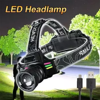 2025 светодиодный налобный фонарь белый + желтый свет 3 режима портативный налобный фонарь 18650 USB перезаряжаемый налобный фонарь для рыбалки и кемпинга A-No battery