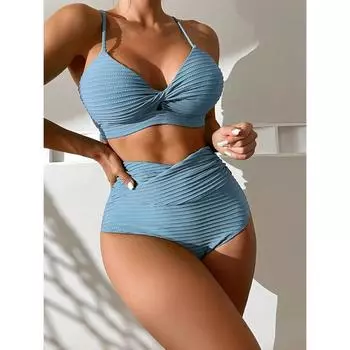 2025 Талия бикини женский купальник женский купальник купальный костюм женский мягкий пуш-ап рюшированный купальник женский комплект бикини S