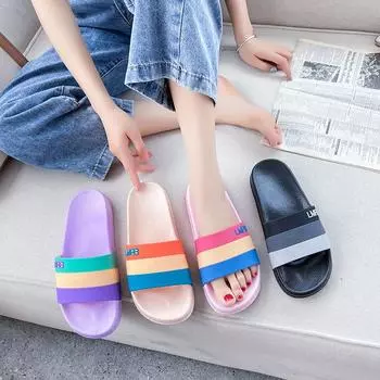 2025 тапочки на плоской подошве женские летние домашние домашние летние парные банные нескользящие мужские классные тапочки 36/37 чёрный