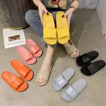 2025 тапочки женские летние модные верхняя одежда студенческие на толстой подошве классные тапочки, корейская версия персонализированной домашней и уличной плоской пляжной обуви 36 розовый