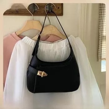 2025 Текстурированная черная сумка подмышкой: Стильная, универсальная и компактная женская сумка через плечо чёрный