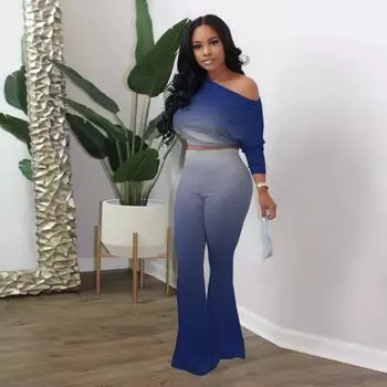 2025 точечный постепенный переход цвета однотонные расклешенные брюки домашняя одежда, комплект из двух предметов S красный