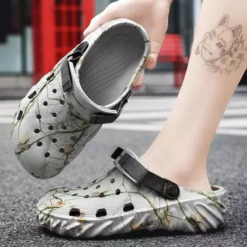 2025 толстая подошва дырчатая обувь мужская летняя новая пляжная обувь верхняя одежда сандалии сумка головные тапочки один ботинок два ботинка 40 чёрный