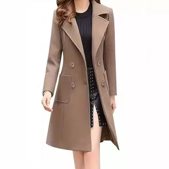 2025 Толстое шерстяное женское пальто средней и длинной длины S хаки