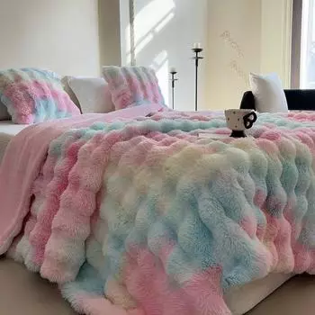 2025 Тосканское одеяло Имитация кролика Одеяло из пузырчатого бархата Двустороннее Толстое Офисное одеяло для сна Покрывало на диван 45x45cm разноцветный