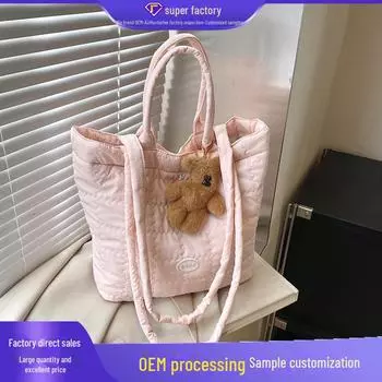 2025 Trend Plaid Cotton Большая вместительная женская сумка через плечо without pendant серый