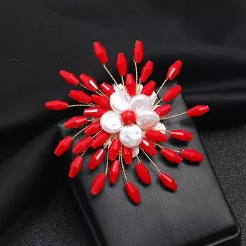 2025 trendy corsage retro red crystal pearl snowflake brooch high-end temperament elegant pin accessories красный
