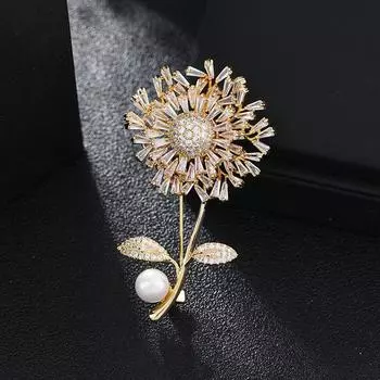 2025 trendy high-end dandelion flower brooch pearl temperament luxury suit corsage sweater pin buckle accessories