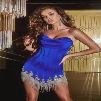 «2025 Трикотажный топ-труба и плиссированное платье с цепочкой и кисточками» Extra Large белый